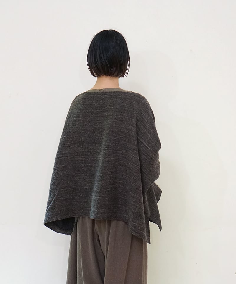 スクエア ポンチョ 綾織り ウール 黒グレー 6548MHBt | MAKI TEXTILE