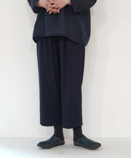 パンツ シンプルショート 麻綿タビー 紺 6860lcBl
