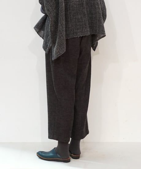パンツ シンプルショート ウールリネンタビー ブラックブラウン 6860wlnB