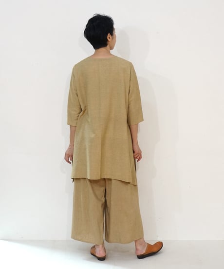 ブラウス Vネック A line タッサーシルクナーシ マスタード 6110tnY