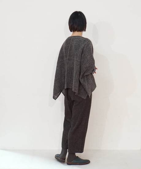パンツ シンプルショート ウールリネンタビー ブラックブラウン 6860wlnB