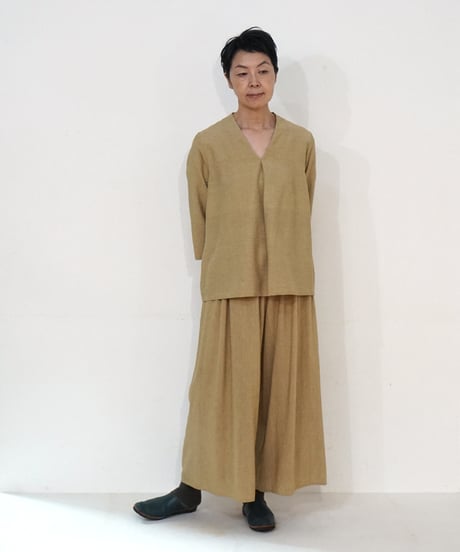 パンツ プレーン タッサーシルクナーシ マスタード 6864tnY