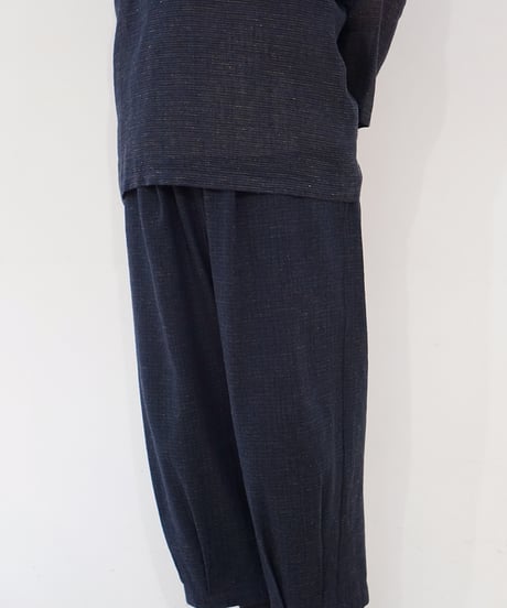パンツ すそタック 麻綿タビー 紺 6865lcBl