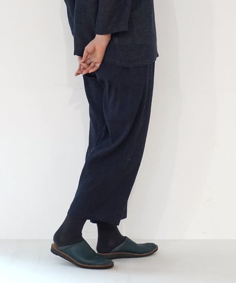 パンツ シンプルショート 麻綿タビー 紺 6860lcBl