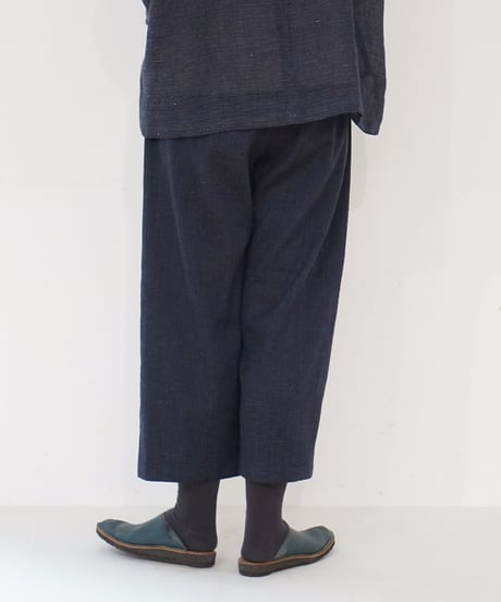 パンツ すそタック 麻綿タビー 紺 6865lcBl