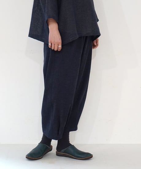 パンツ すそタック 麻綿タビー 紺 6865lcBl