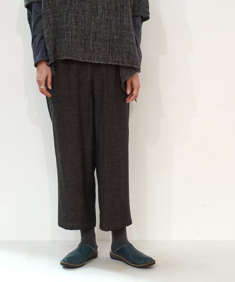 パンツ シンプルショート ウールリネンタビー ブラックブラウン 6860wlnB