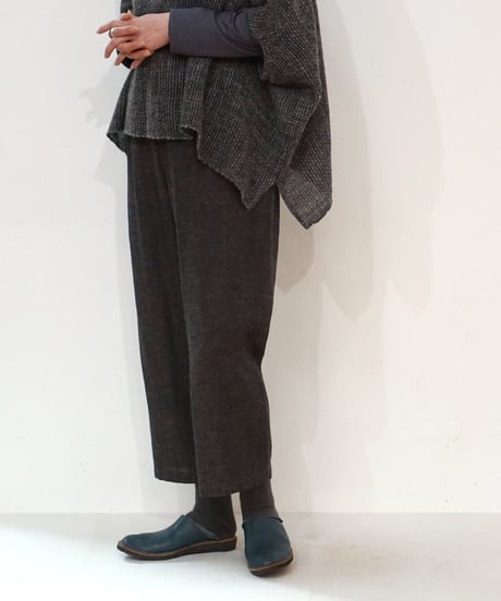 パンツ シンプルショート ウールリネンタビー ブラックブラウン 6860wlnB