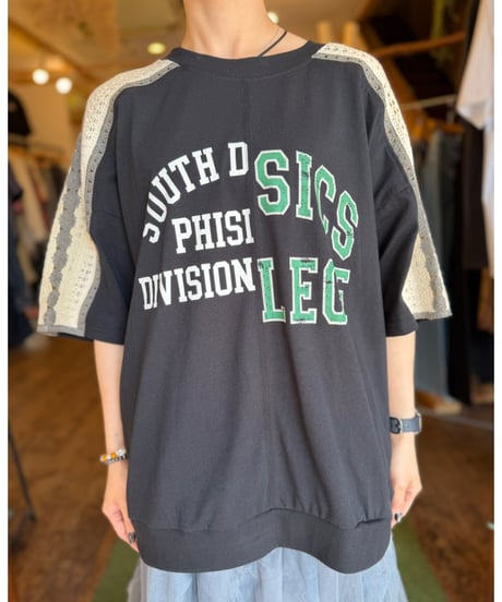 お袖クロシェ切り替えプルオーバー-ブラック-