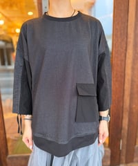 異素材切り替えプルオーバー-ブラック-