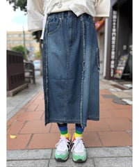 ローラップデニムスカート-NAVY-