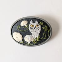 刺繍ブローチ大／花と猫