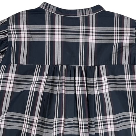 PARIS DE AOUNE / コットンチェックバンドカラーシャーリングスリーブブラウス / PA263BL010 180チャコールチェック