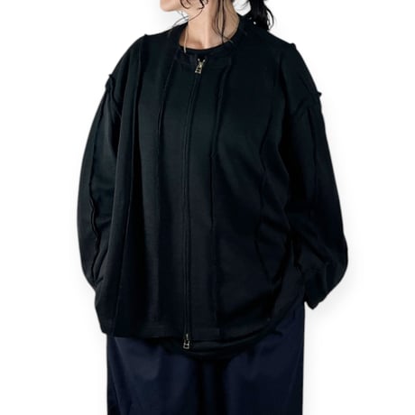 my beautiful landlet  /  MILAN RIB CUT-OFF ZIP STRIPE / WM07-BZ2620702 BLACK