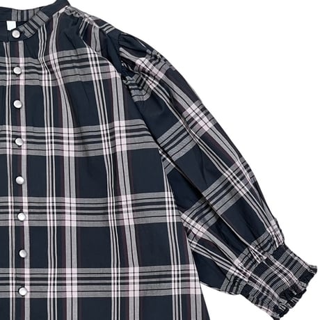 PARIS DE AOUNE / コットンチェックバンドカラーシャーリングスリーブブラウス / PA263BL010 180チャコールチェック