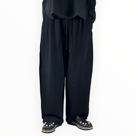 my beautiful landlet / MILAN RIB CUT-OFF WIDE EASY PANTS / WM07-PT2620704 BLACK
