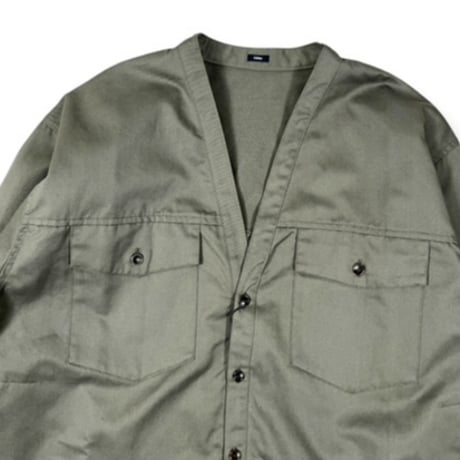 TISSU / 綿麻ツイルVネックシャツカーデブルゾン / TS263BZ067 025カーキ size1