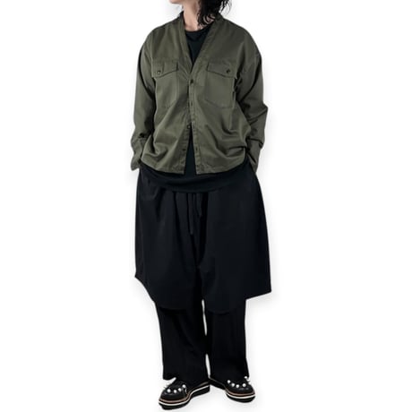 TISSU / 綿麻ツイルVネックシャツカーデブルゾン / TS263BZ067 025カーキ size1