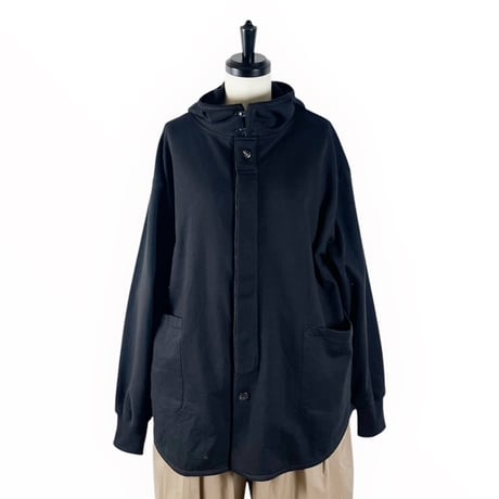 SLOW HANDS / Cotton fleece hooded smock jacket / Black
