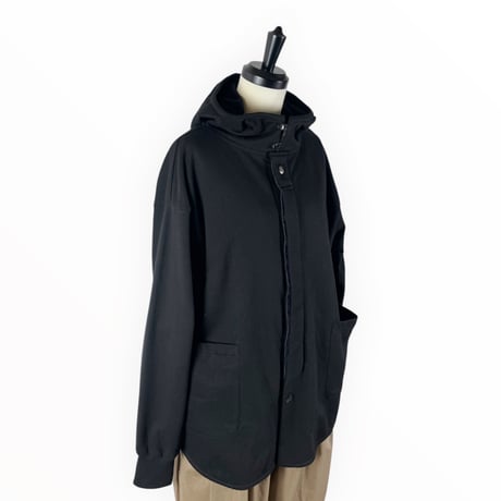 SLOW HANDS / Cotton fleece hooded smock jacket / Black