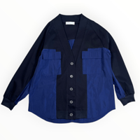 BLANCbasque - PEARL BUTTON. /  スムース×サテン切替カーディガン / PB64103 19black
