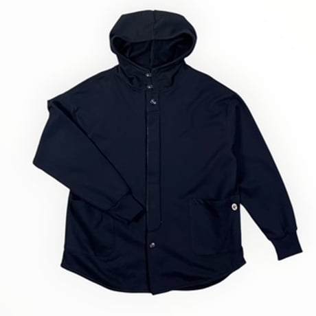 SLOW HANDS / Cotton fleece hooded smock jacket / Black