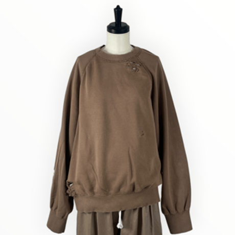 my beautiful landlet / DAMAGE SWEATSHIRT / MBL-WD-SWTP2 BROWN