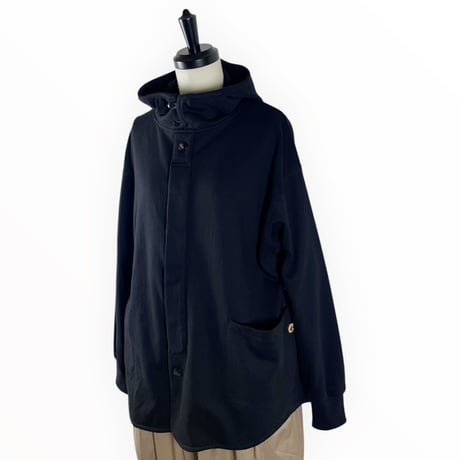 SLOW HANDS / Cotton fleece hooded smock jacket / Black