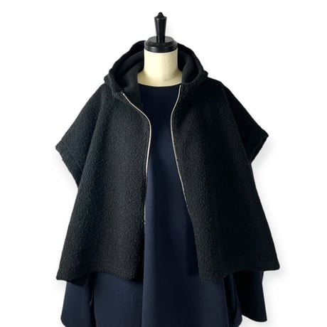 TISSU / ボアフード付きポンチョW ZIP / TS263CT084 001クロ