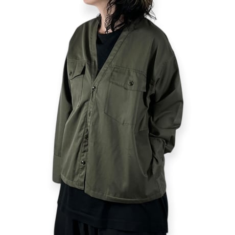 TISSU / 綿麻ツイルVネックシャツカーデブルゾン / TS263BZ067 025カーキ size1