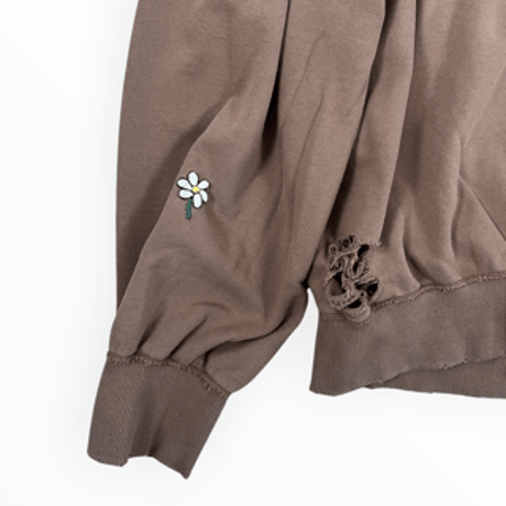 my beautiful landlet / DAMAGE SWEATSHIRT / MBL-WD-SWTP2 BROWN