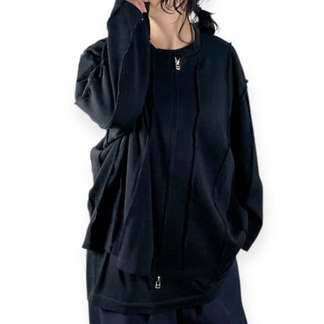 my beautiful landlet  /  MILAN RIB CUT-OFF ZIP STRIPE / WM07-BZ2620702 BLACK