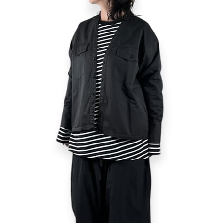 TISSU / 綿麻ツイルVネックシャツカーデブルゾン / TS263BZ067 001クロ size1