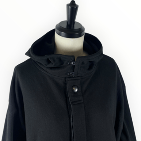 SLOW HANDS / Cotton fleece hooded smock jacket / Black