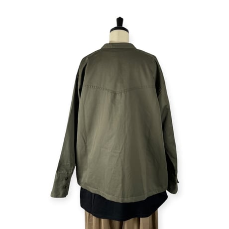 TISSU / 綿麻ツイルVネックシャツカーデブルゾン / TS263BZ067 025カーキ size1