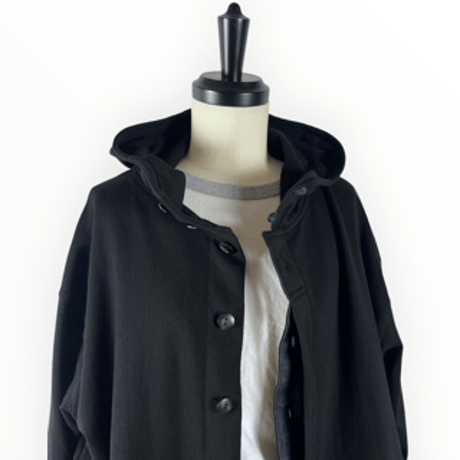 SLOW HANDS / Cotton fleece hooded smock jacket / Black
