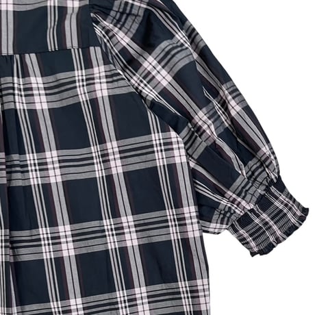 PARIS DE AOUNE / コットンチェックバンドカラーシャーリングスリーブブラウス / PA263BL010 180チャコールチェック