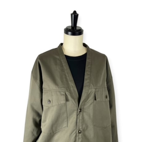 TISSU / 綿麻ツイルVネックシャツカーデブルゾン / TS263BZ067 025カーキ size1