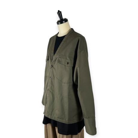 TISSU / 綿麻ツイルVネックシャツカーデブルゾン / TS263BZ067 025カーキ size1