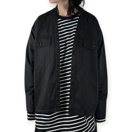 TISSU / 綿麻ツイルVネックシャツカーデブルゾン / TS263BZ067 001クロ size1