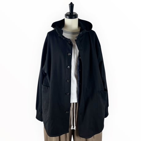 SLOW HANDS / Cotton fleece hooded smock jacket / Black