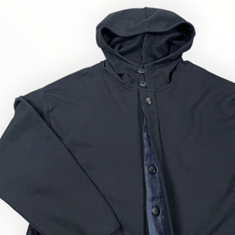 SLOW HANDS / Cotton fleece hooded smock jacket / Black