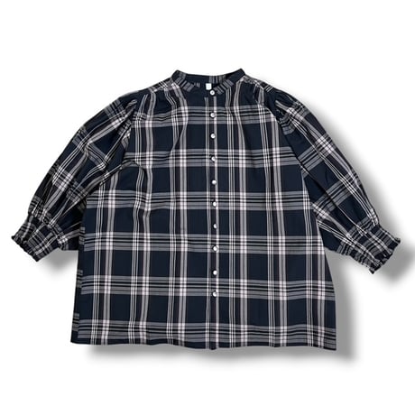 PARIS DE AOUNE / コットンチェックバンドカラーシャーリングスリーブブラウス / PA263BL010 180チャコールチェック