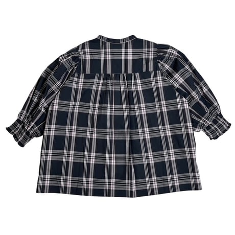 PARIS DE AOUNE / コットンチェックバンドカラーシャーリングスリーブブラウス / PA263BL010 180チャコールチェック