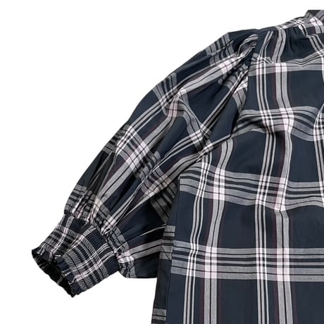 PARIS DE AOUNE / コットンチェックバンドカラーシャーリングスリーブブラウス / PA263BL010 180チャコールチェック