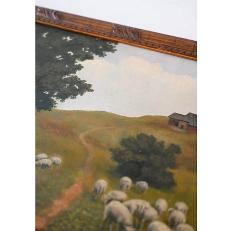 大樹の木陰、羊たちがいるふたつの風景_板絵(ペア)