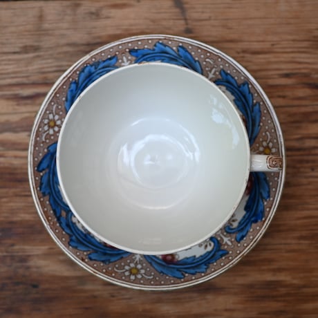 Sarreguemines 茶×青転写柄ショコラショー用C&S ※バリエーションあり