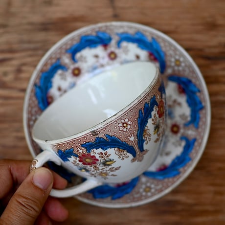 Sarreguemines 茶×青転写柄ショコラショー用C&S ※バリエーションあり