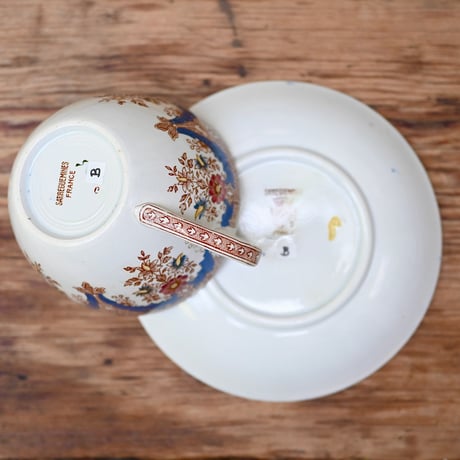 Sarreguemines 茶×青転写柄ショコラショー用C&S ※バリエーションあり