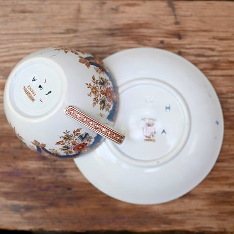 Sarreguemines 茶×青転写柄ショコラショー用C&S ※バリエーションあり